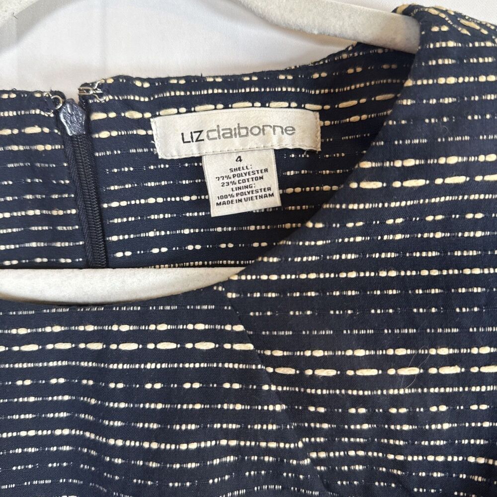 Liz Claiborne Cap Sleeve Navy Blue/Cream Striped Dress Size 4 Preowned - Picture 7 of 13